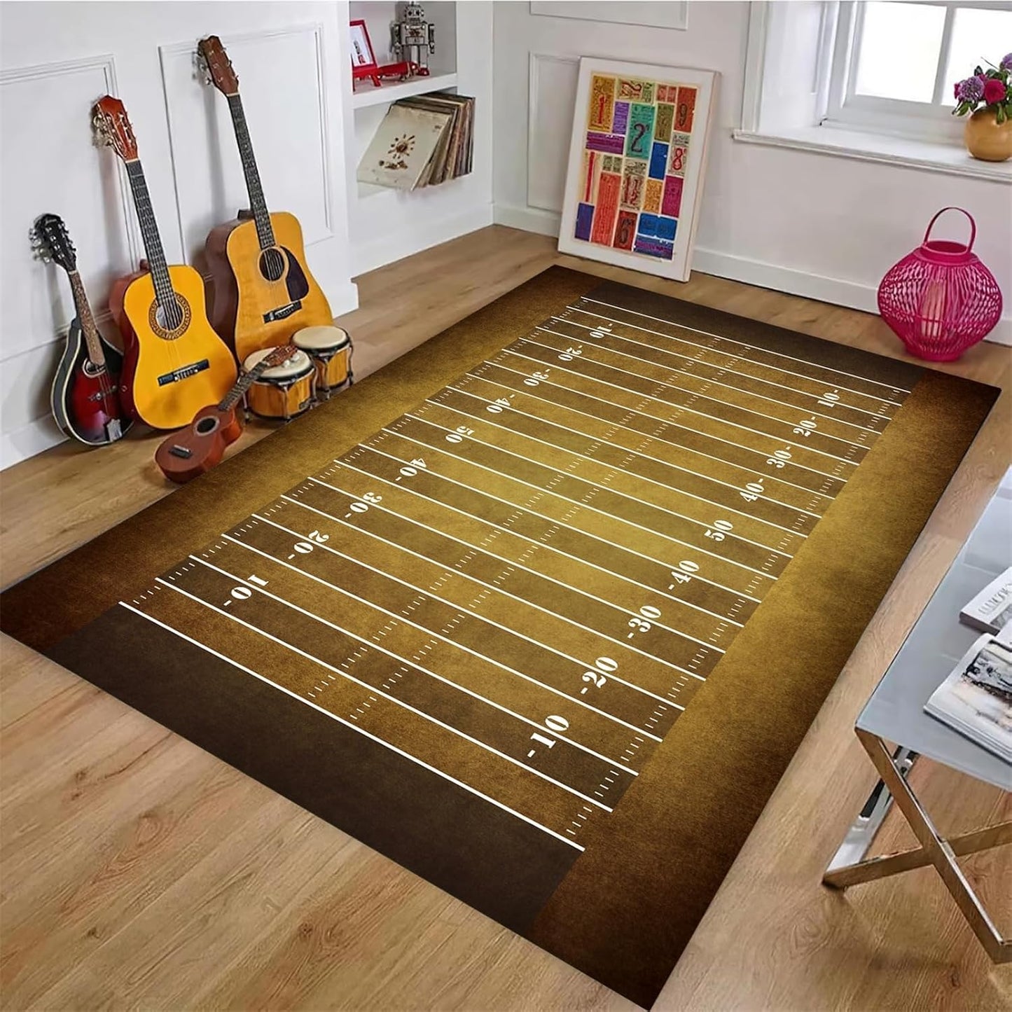 Sports Field Area Rug,5x7ft, Soccer Field Chalked Blackboard Football Stadium Board Painted Non-Slip Soft Carpet Floor Mat Indoor Living Room Bedroom Rugs Yoga Mat Home Decor
