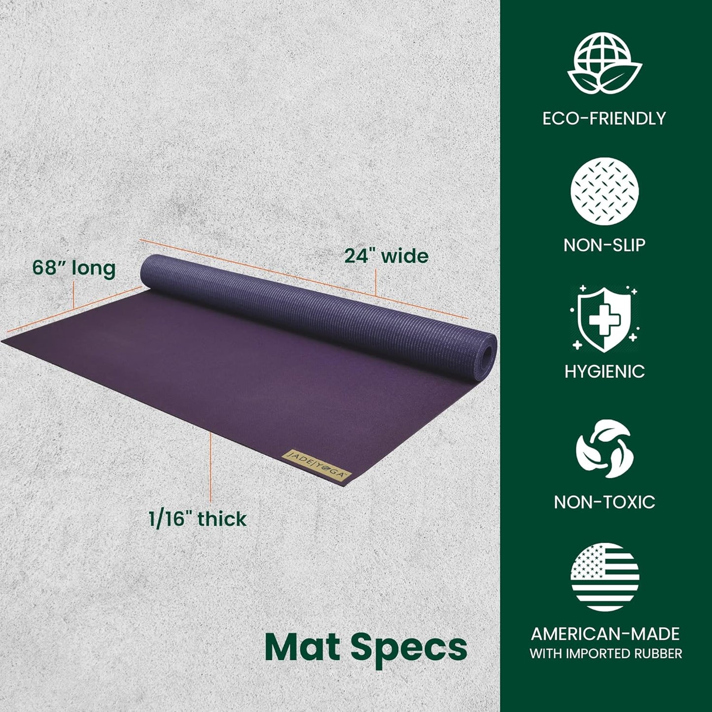 JadeYoga Voyager Yoga Mat - Lightweight & Portable Rubber Yoga Mat - Non-Slip Exercise Mat for Women & Men - Great for Yoga, Home Workout, Gym Fitness, Pilates, Stretching, and More