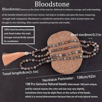 KIKILA Mala Beads 108 Natural Stone GemStones Japamala Yoga Meditation Hand Knotted Beaded Tassel Necklace for Women Men