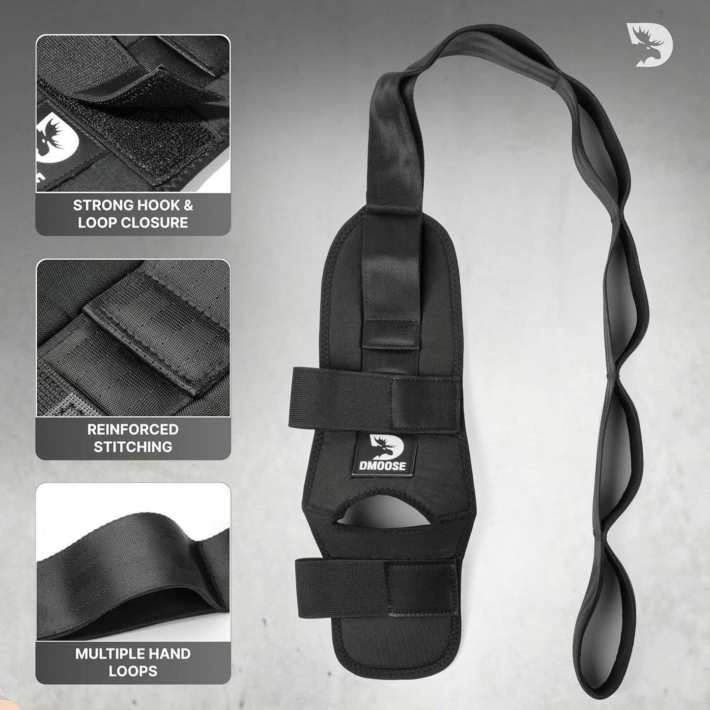 DMoose Fitness Foot & Calf Stretcher with Adjustable Padded Stretching Strap for Plantar Fasciitis, Hamstring, Heel Spurs and Achilles Tendonitis Relief - Yoga Leg Stretch Strap for Flexibility
