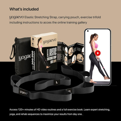 YOGA-EVO Elastic Stretching Strap with Loops for Physical Therapy - Stretch & Activate Muscles - Increase Mobility & Recovery - Soft Cotton & Spandex - Includes Carrying Pouch & Video Exercises