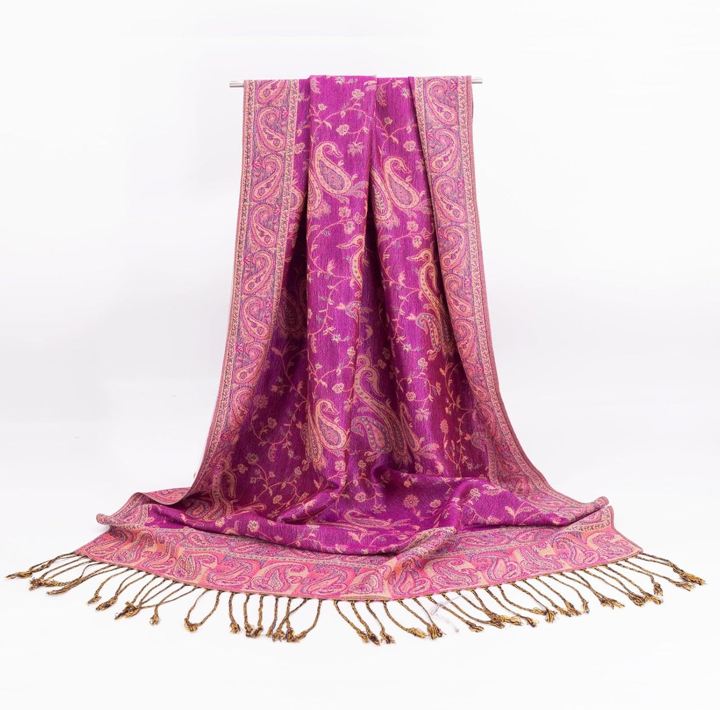 Ciormis Two Tone Silky Paisley Pashmina Shawl Scarf,Soft Women's Rave Jacquard Pashminas Wrap Scarves