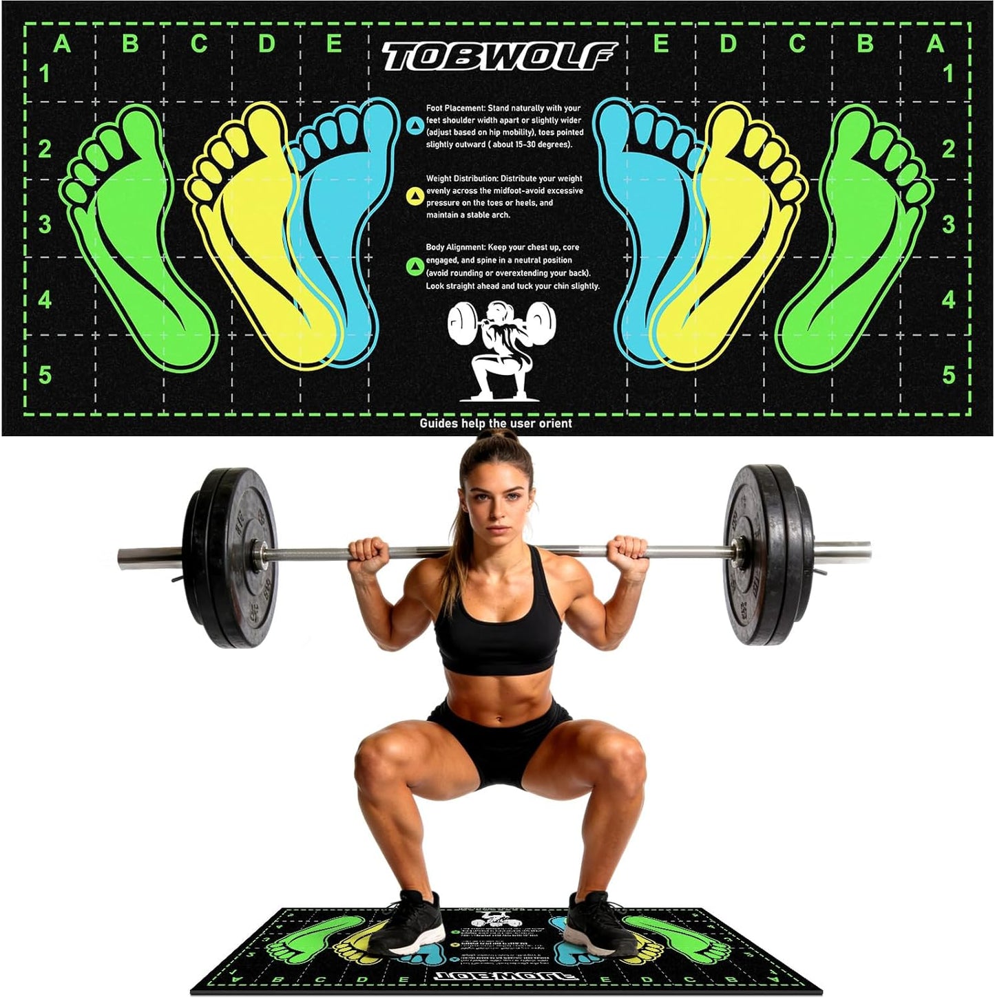 31.5'' X 13.8'' Non-Slip Squat Mat with Foot Position, Pro-Grade Exercise Mat Great for Squats, Leg and Lunges, Improving Muscle Activation, Versatility and Safety, Ideal for Home Fitness Enthusiasts