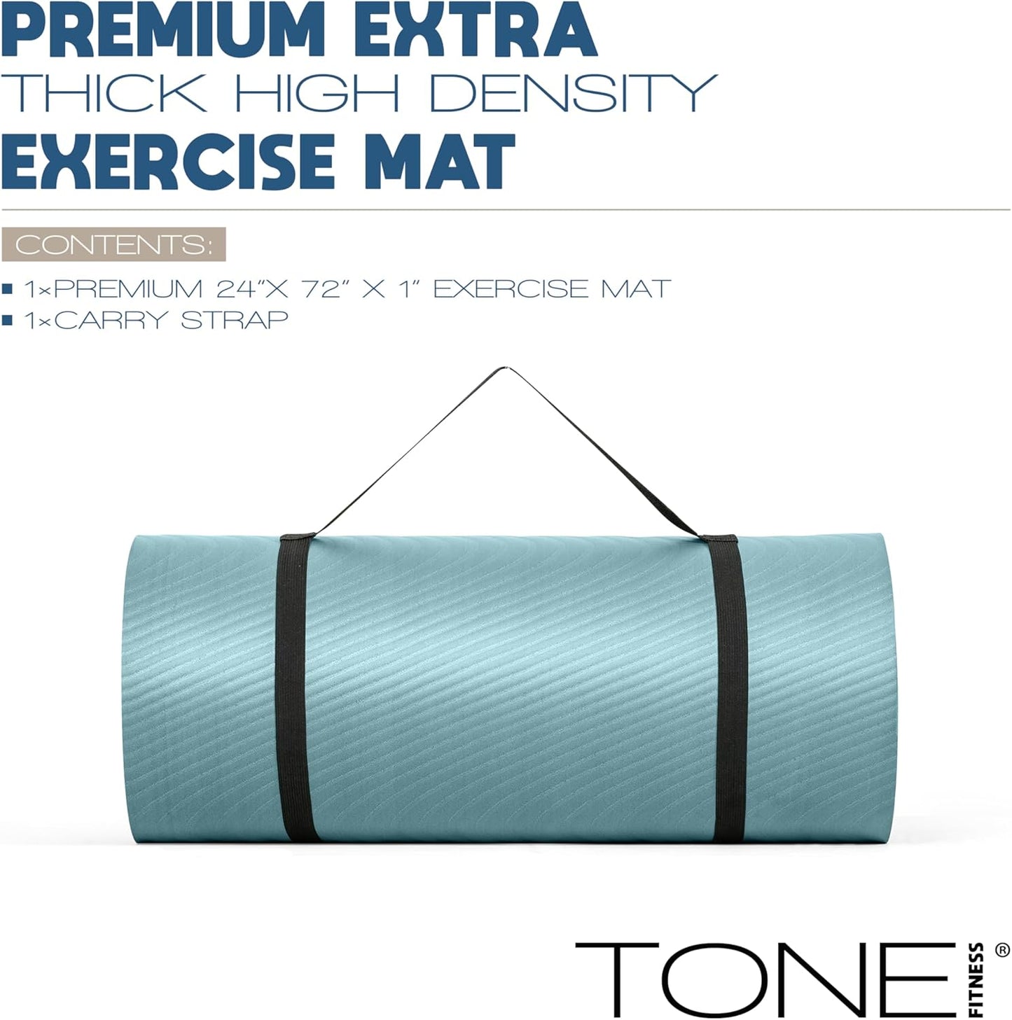 Tone Fitness 1-Inch Thick Yoga Mat | High-Density, Non-slip Exercise Mat with Carrying Strap for Yoga, Pilates, & Home Gym Workouts | Multiple Options