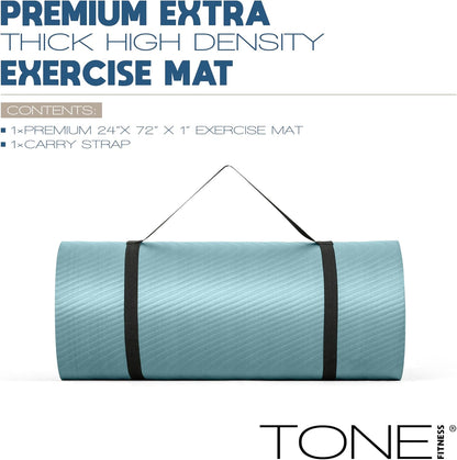 Tone Fitness 1-Inch Thick Yoga Mat | High-Density, Non-slip Exercise Mat with Carrying Strap for Yoga, Pilates, & Home Gym Workouts | Multiple Options