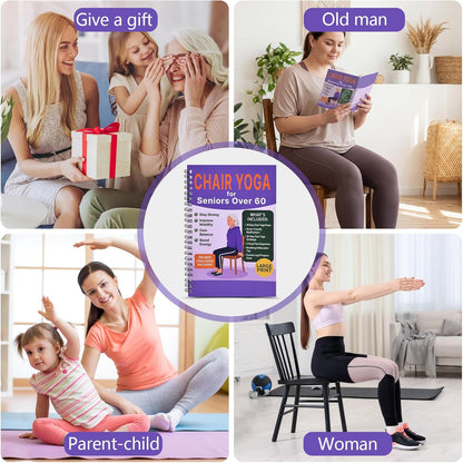 Chair Yoga for Seniors Over 60 Book & Chart – 30-Day Challenge, Gentle Seated Yoga Guide, Chair Yoga for Weight Loss & Flexibility, Senior Chair Exercises for Women & Men，Top Choice for Family Gifts (Purple)