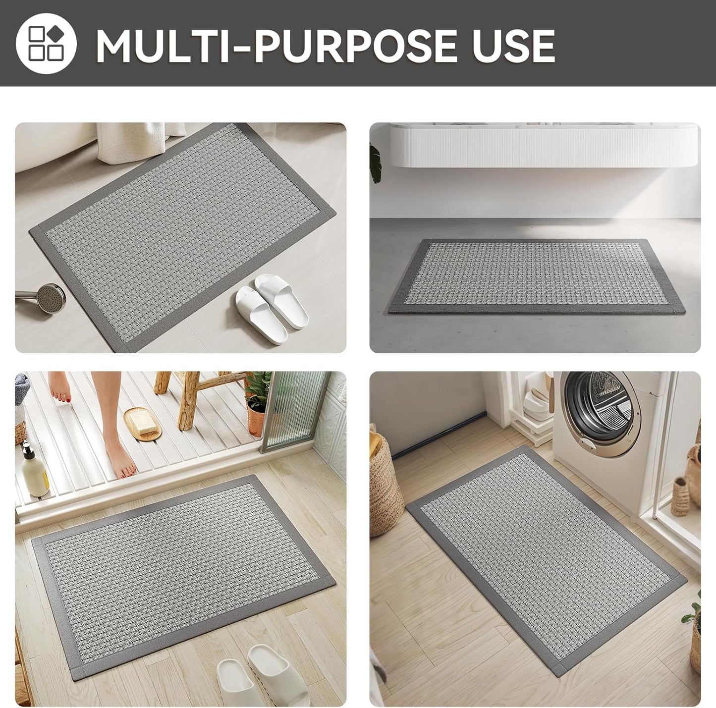 YDKGL Non Slip Long Bath Mat Bathroom Runner, Rubber Backing Ultra Thin Bathroom Rugs Fit Under Door Quick Dry Super Absorbent Washable Bath Rug Shower Mat for Bathtub Sink Floor, Dark Gray 17"x47"