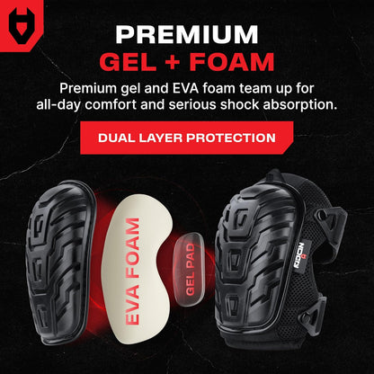 NoCry Professional Construction Knee Pads for Men and Women with Non-Slip Heavy Duty Cap and Ankle Support — Thick Foam and Gel Cushioning — Reinforced, Adjustable Straps and Military Grade Rivets