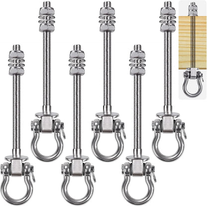 SELEWARE Heavy Duty 180° Swing Hangers, Stainless Steel Eye Screw Bracket, 1800 LB Capacity Playground Yoga Hammock Rope Tire Web Chair Sandbag Punching Bag Porch Swing Sets (6 Pack)