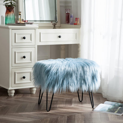 Home Soft Things Green Mongolian Faux Fur Ottoman, Desert Sage, 19'' x 13'' x 17'', Cozy Plush Fluffy Ottoman Foot Rest Stool for Living Room Bedroom Entryway Makeup Bench End of Bed Home Décor