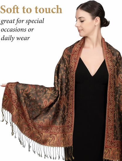 Achillea Reversible Paisley Pashmina Rave Scarf – Exotic Indian Shawls and Wraps for Evening Dresses, Festivals, All Seasons - Colors B