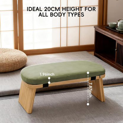 Natural Beech Wood Yoga Bench, Ergonomic Design for Kneeling, Meditation, Pilates, FSC Certified (Green)