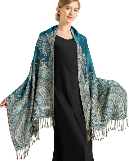vimate Silky Paisley Pashmina Shawl Scarf-Women's Soft Double-side Jacquard Pashminas Wrap for Evening Dress Travel Shawl
