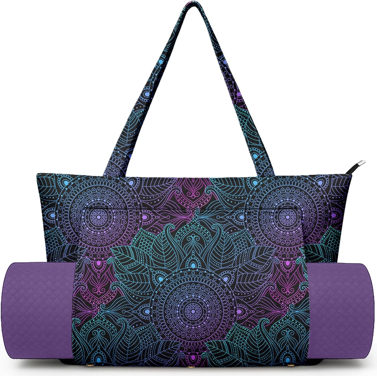 Yoga Bag for Women, Large Canvas Yoga Mat Tote Bag with Yoga Mat Carrier - Large Mat Pocket Fitness Tote for Pilates, Gym, Travel, Office & Beach