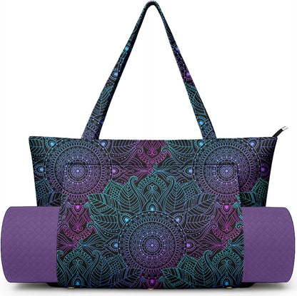 Yoga Bag for Women, Large Canvas Yoga Mat Tote Bag with Yoga Mat Carrier - Large Mat Pocket Fitness Tote for Pilates, Gym, Travel, Office & Beach