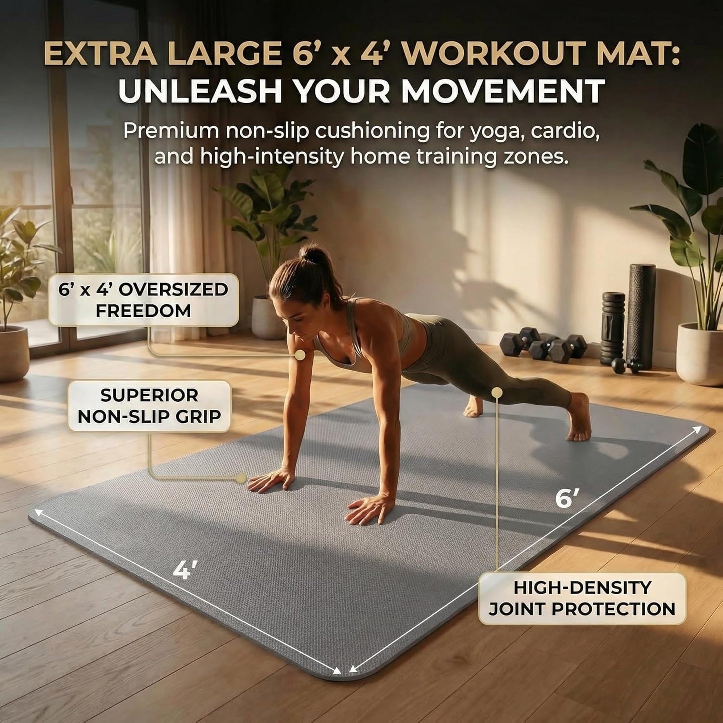 FrenzyBird Large Yoga Mat 6'x 4'（72”x 48”）—1/4" &1/3" Extra Wide Exercise Mat 183cm x 122cm Large Exercise Mat Big Home Yoga Mat Pilates Mat,Non Slip,Thick,TPE Workout Mat,for Women & Men, Yoga, Pilates, Gym and Floor Workouts Pilates