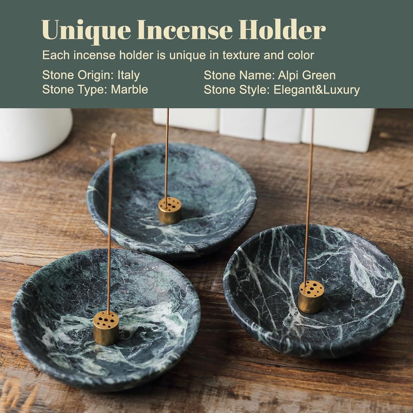 Koville Natural Marble Incense Holder, Incense Holder for Sticks with 9 Holes, Handmade Incense Burner Ash Catcher for Meditation Yoga SPA, Balsam Fir/Palo Santo/Sage/Cone (RoyalBeige)
