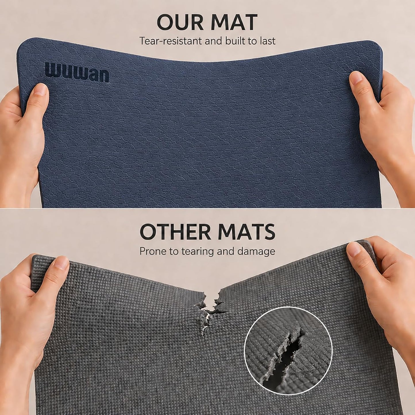 10 mm Yoga Mat 72"x26" TPE Non-Slip Exercise Mat 0.4" Thick, Easy-to-Carry Fitness Mat for Yoga, Pilates & Workout, Professional Mat, Made with Recyclable Material, Durable, Easy to Clean