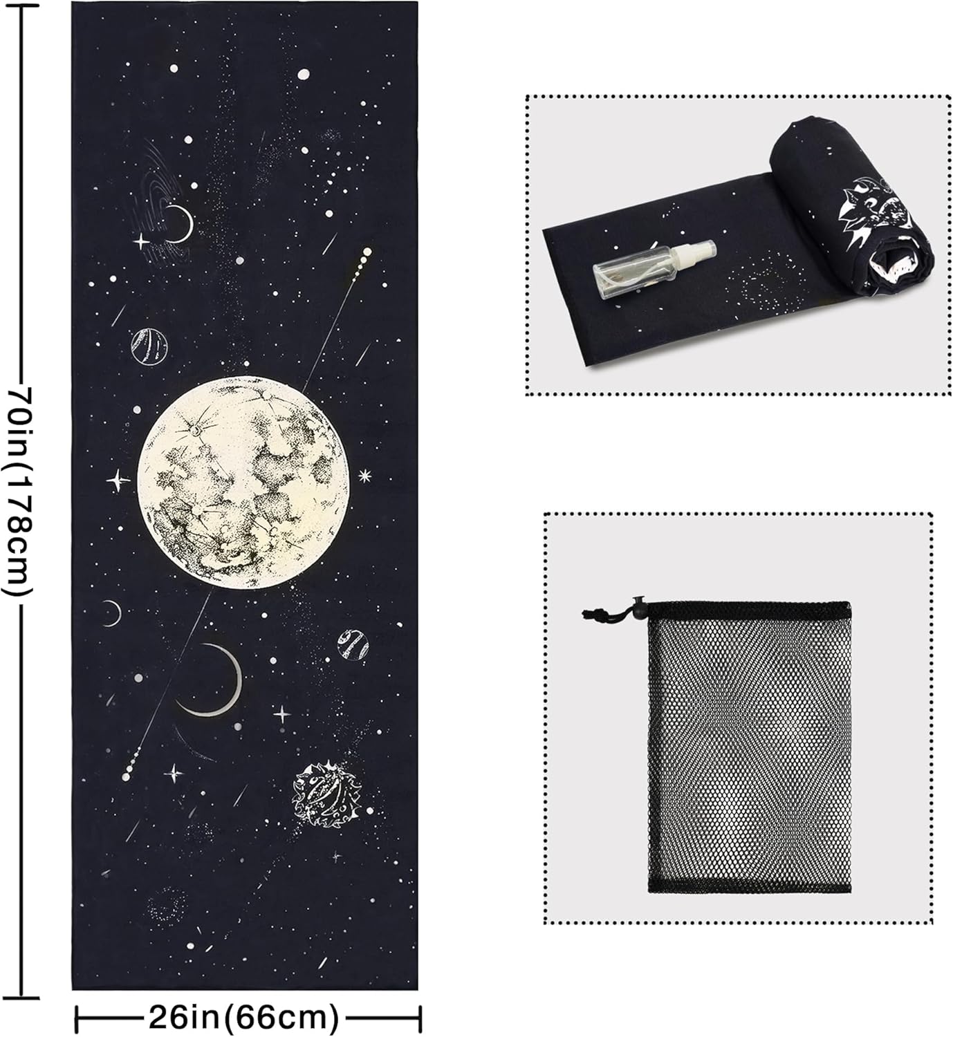 Yoga Mat Towel with Corner Pockets - Microfiber Yoga Towels for Hot Yoga Non Slip Moisture Wicking Sweat Absorbent, Tree of Life Yoga Towel Easy for Travel, Use in Hot Yoga,Bikram,Pilates and Fitness