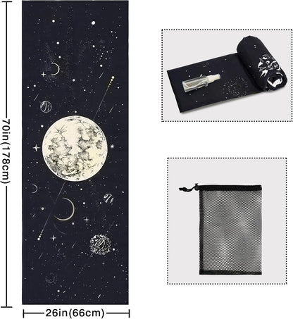 Yoga Mat Towel with Corner Pockets - Microfiber Yoga Towels for Hot Yoga Non Slip Moisture Wicking Sweat Absorbent, Tree of Life Yoga Towel Easy for Travel, Use in Hot Yoga,Bikram,Pilates and Fitness