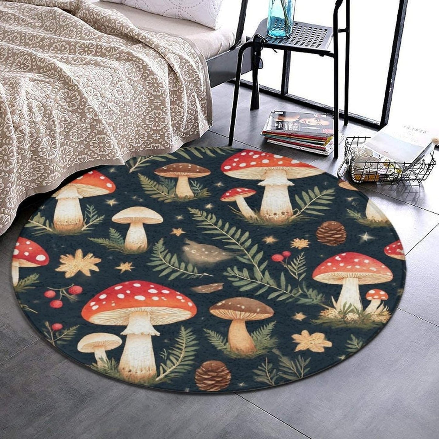 Soft Round Yoga Carpet, Office Chair Decor Round Mat for Carpet and Hardwood Floors Purple Butterfly