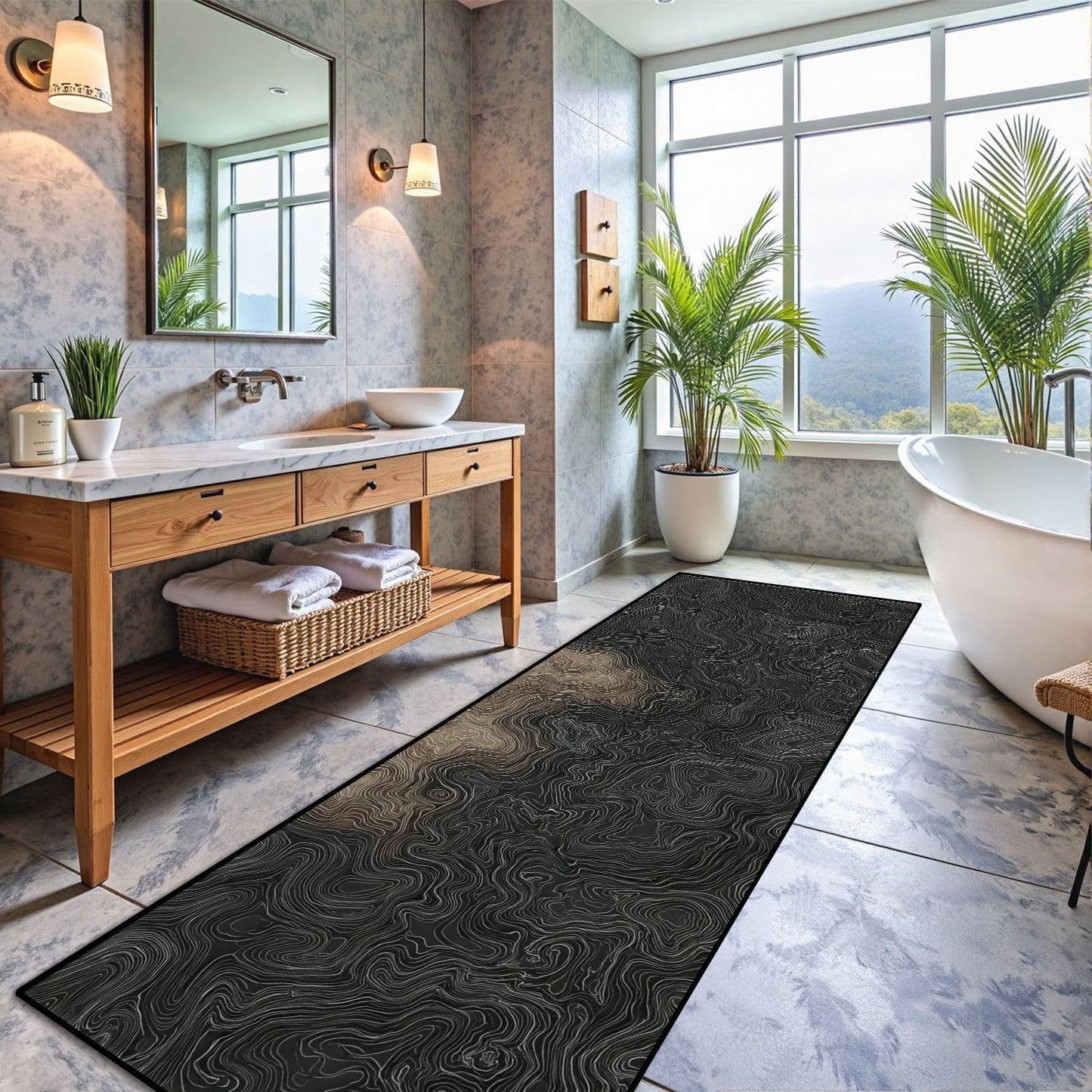 Runner Rug Washable 2x6 Topographic map Topographic map Lines Contour Non-Slip Hallway Area Rug Indoor Outdoor Home Decor for Entryway Bathroom Kitchen Carpet Yoga Floor Mat
