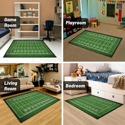 Sports Field Area Rug,5x7ft, Soccer Field Chalked Blackboard Football Stadium Board Painted Non-Slip Soft Carpet Floor Mat Indoor Living Room Bedroom Rugs Yoga Mat Home Decor