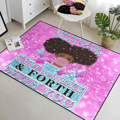 Black Girl Area Rug for Bedroom African Black Girls Floor Rugs for Living Room Playroom Cartoon Art Home Decor Soft Yoga Mats for Women Afro Purple 47" x 31" (2.7 x 3 Feet)
