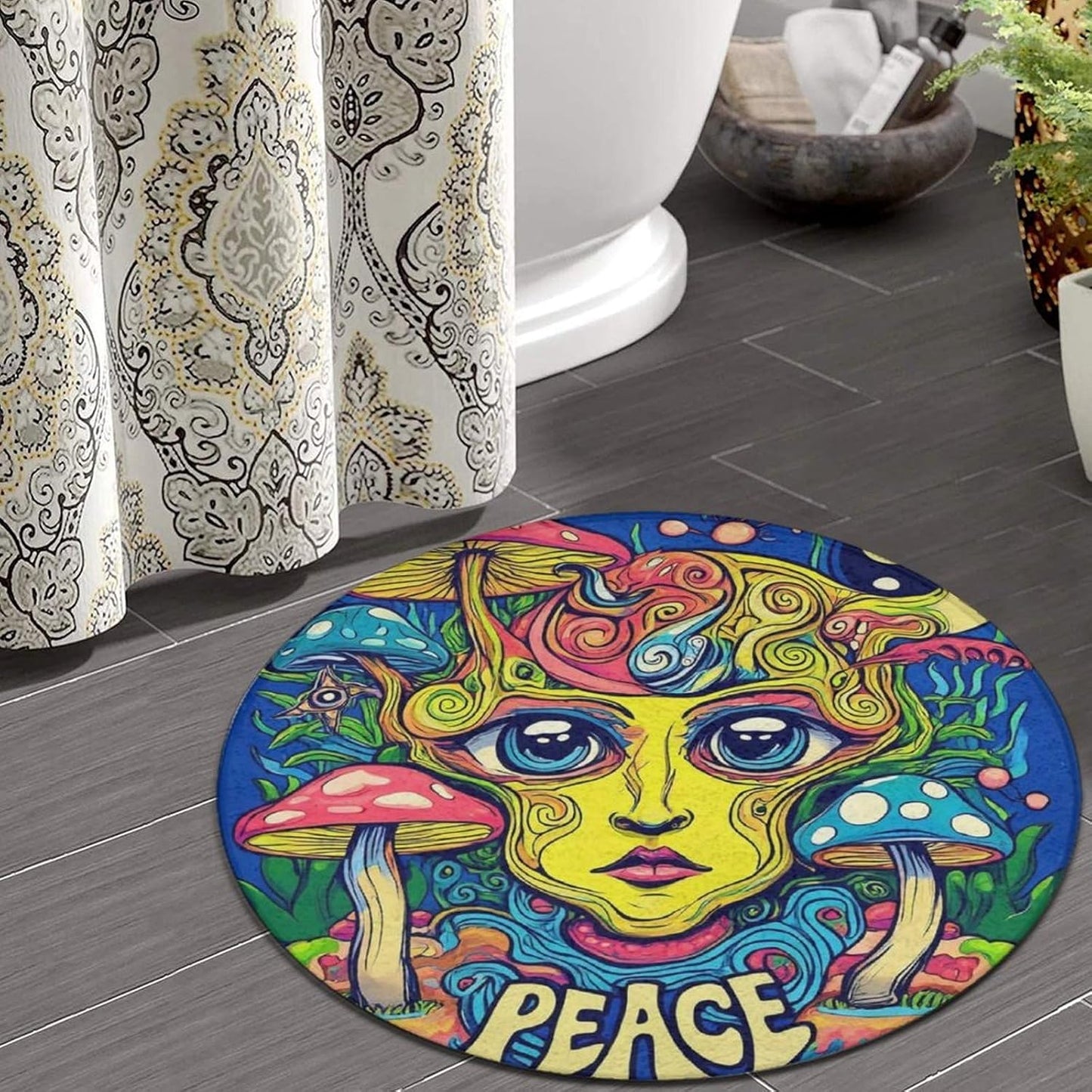 Home Decor Non Slip Kitchen Office Circle Rug, Machine Washable Modern Round Area Rug, Room Sofa Yoga Soft Round Carpet Purple Galaxy Trippy Space Astronaut Art, 36inch