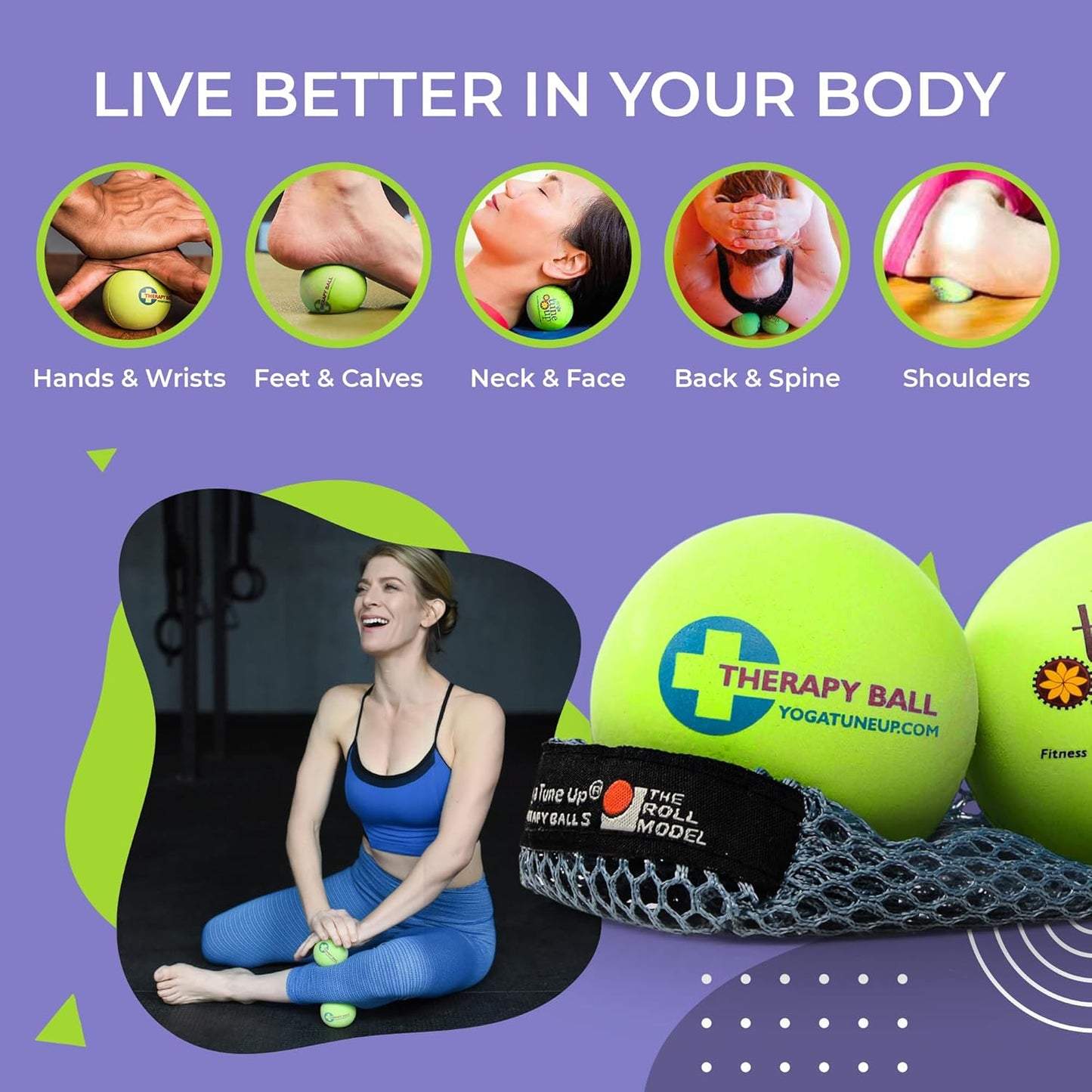 YOGA TUNE UP® Therapy Balls in Tote by Tune Up Fitness - Massage Balls for Trigger Point, Pressure Point & Myofascial Release - Use as Single or Peanut Ball for Pain Relief & Relaxation (Aqua Blue)