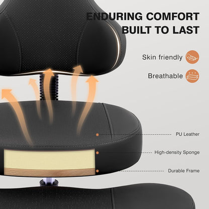AtHope Cross Legged Office Chair, Criss Cross Desk Chair ADHD Meditation Kneeling Yoga Seat with Adjustable Height, Lumbar Support, Wider Footrest and Wheels (Black)