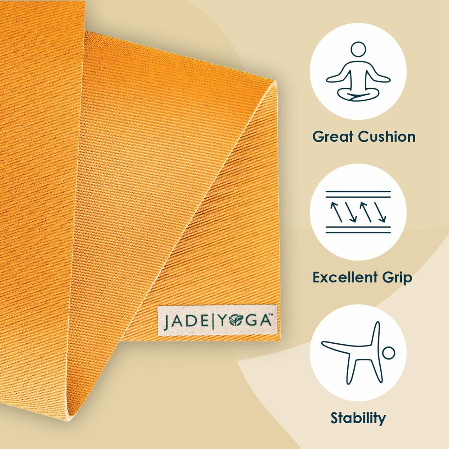 JadeYoga Harmony Yoga Mat, Natural Rubber Home Exercise Mat, Durable & Thick Gym Fitness Mat, Workout Mat For Home, Gym Mat/Stretching Mat, Non-Slip Yoga Mat for Women, Mens Yoga Mat (68", Saffron)