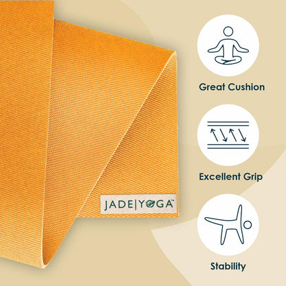 JadeYoga Harmony Yoga Mat, Natural Rubber Home Exercise Mat, Durable & Thick Gym Fitness Mat, Workout Mat For Home, Gym Mat/Stretching Mat, Non-Slip Yoga Mat for Women, Mens Yoga Mat (68", Saffron)