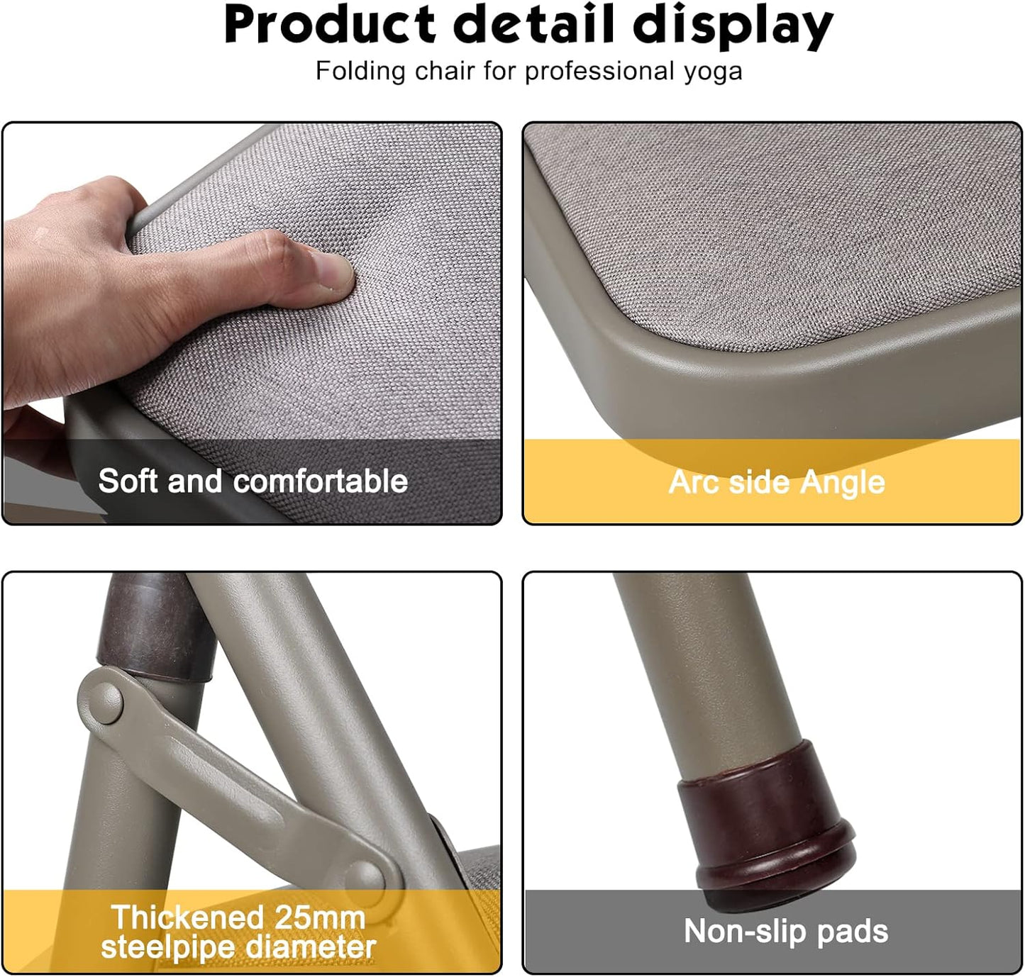 Yoga Auxiliary Chair Backless Yoga Chair Portable Folding Yoga Chair with Non-Slip Feet Covers for Flexibility and Strength Training