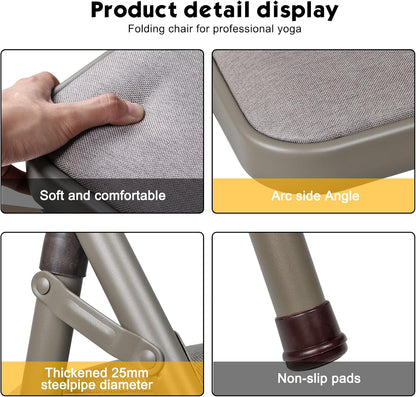 Yoga Auxiliary Chair Backless Yoga Chair Portable Folding Yoga Chair with Non-Slip Feet Covers for Flexibility and Strength Training