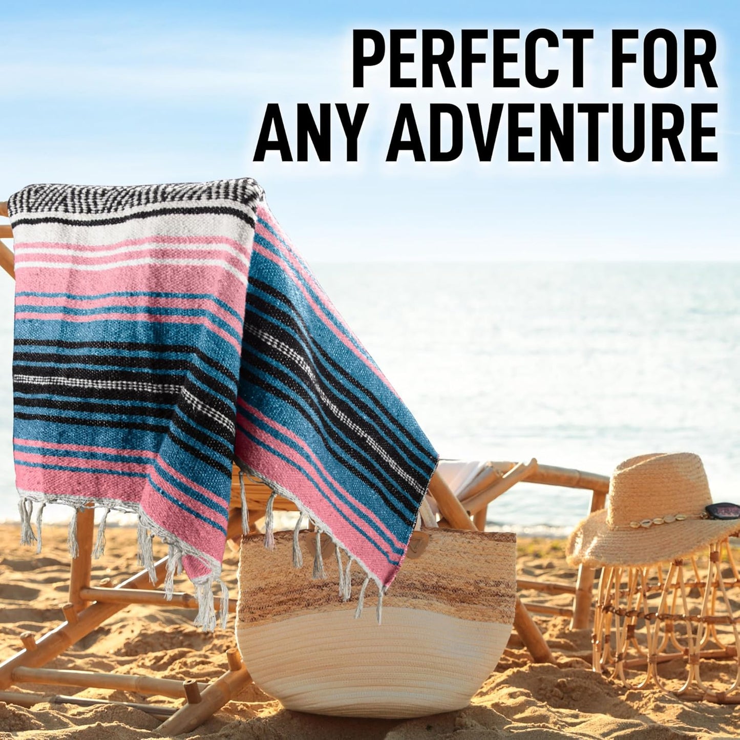 Hydration Nation Authentic Large Handwoven Mexican Blanket - Soft Yoga - Durable Serape - Lightweight Falsa, Beach, Camping, Picnic, Outdoor 70"x50" - Mandarin