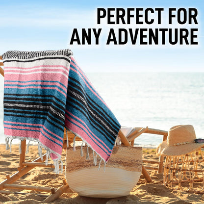 Hydration Nation Authentic Large Handwoven Mexican Blanket - Soft Yoga - Durable Serape - Lightweight Falsa, Beach, Camping, Picnic, Outdoor 70"x50" - Mandarin