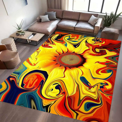 You are My Sunshine Sunflower Area Rug 6x8ft Beautiful Bee Butterfly Rug Indoor Low Pile Non-Shedding Carpet for Contemporary Retro Living Room Bedroom Yoga Mat Washable Non-Slip Rugs