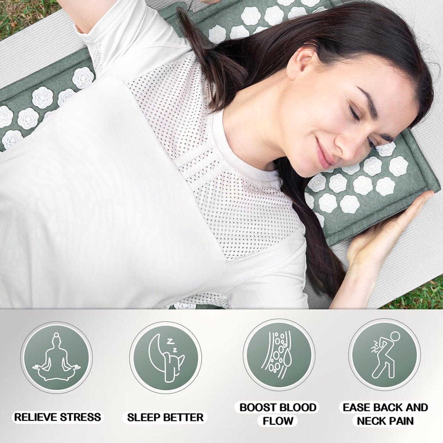 LadyRosian Acupressure Set for Back and Neck Pain Relief, Muscle Relaxation Stress Relief Acupressure Mat and Pillow Set with Bag (Navy Blue)