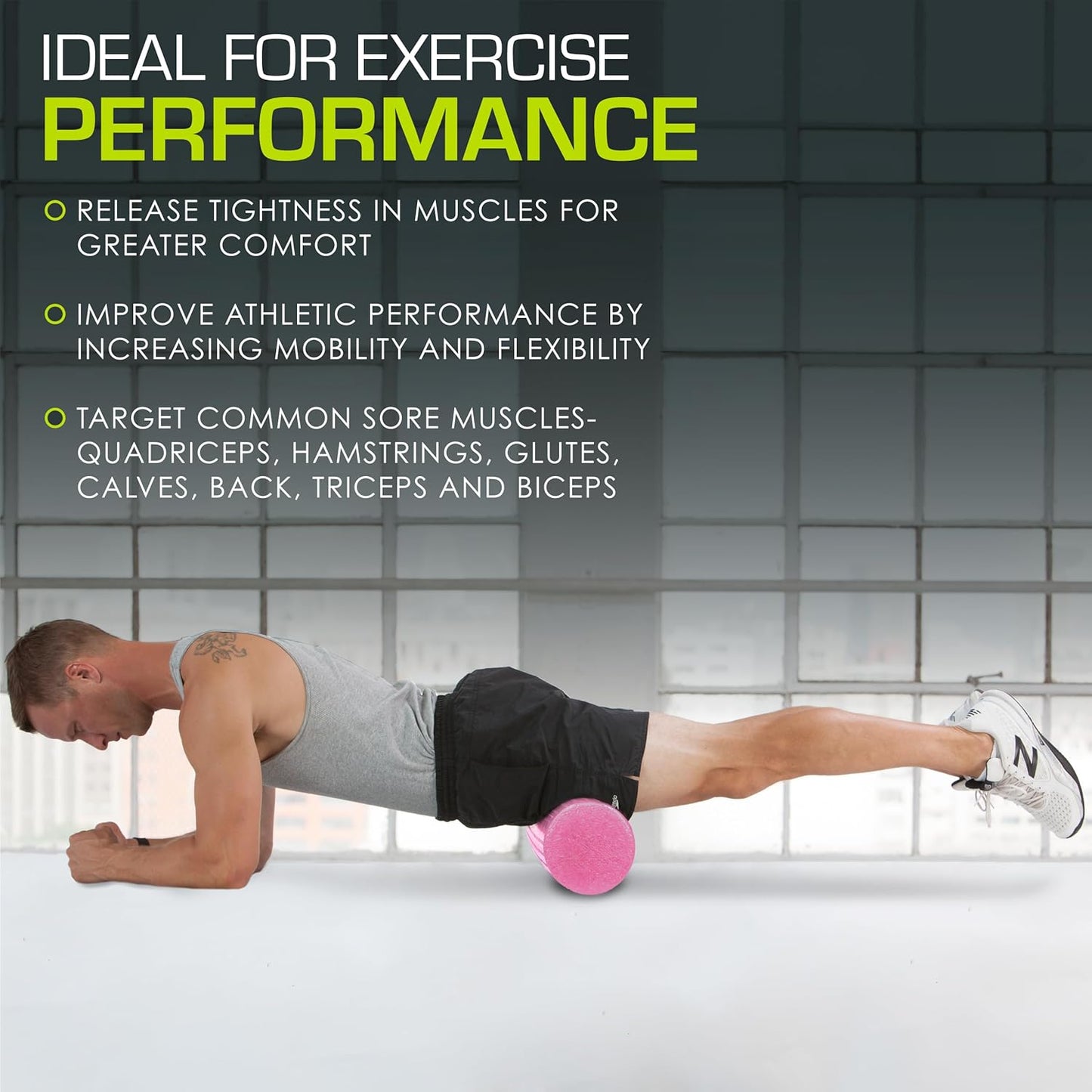 ProsourceFit High Density Foam Rollers 12 - inches long, Firm Full Body Athletic Massage Tool for Back Stretching, Yoga, Pilates, Post Workout Muscle Recuperation, Black