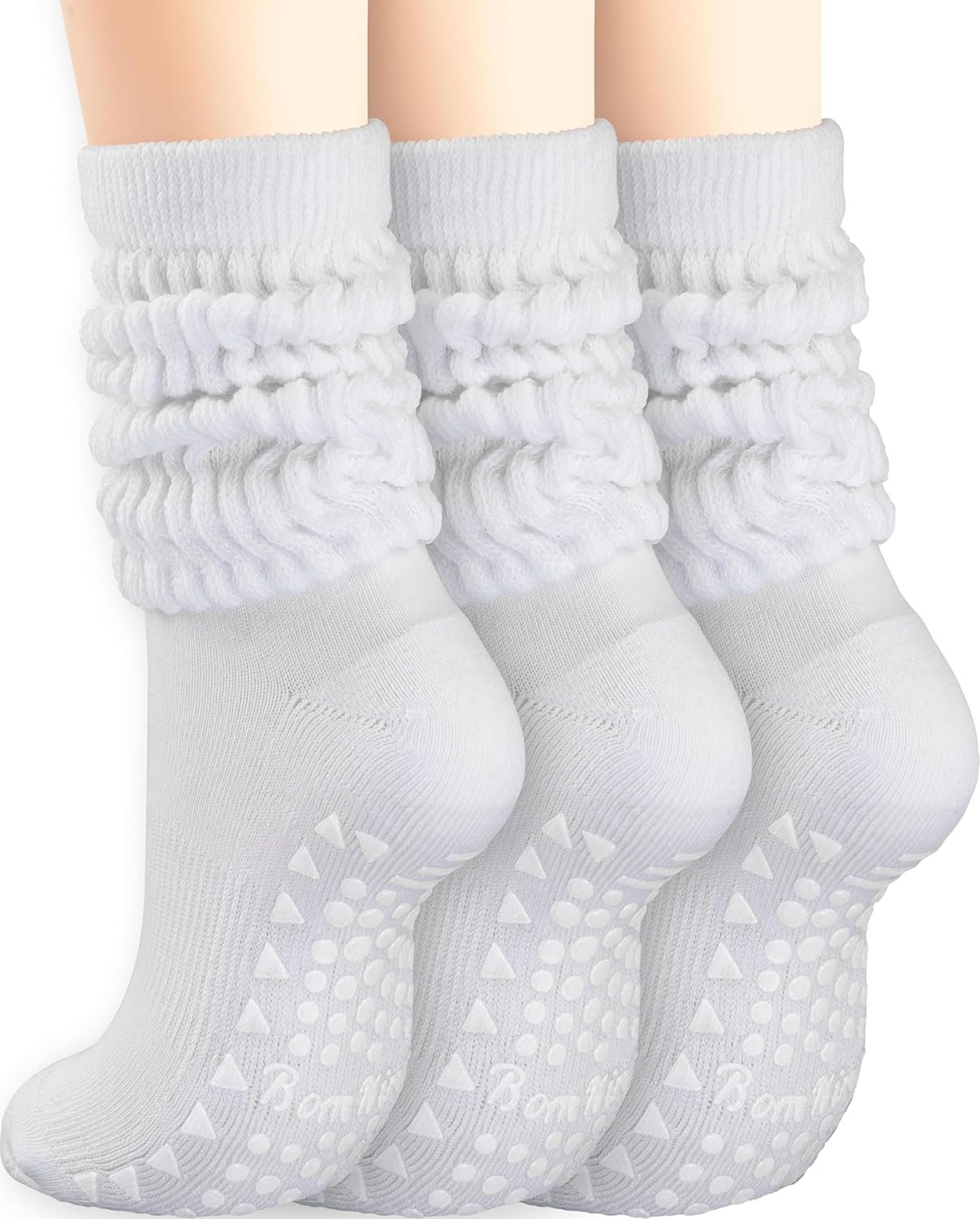 BomKinta Pilates Socks with Grips for Women - Yoga Grippy Slouch Scrunch Sock - Slipper Socks for Barre Workout Hospital