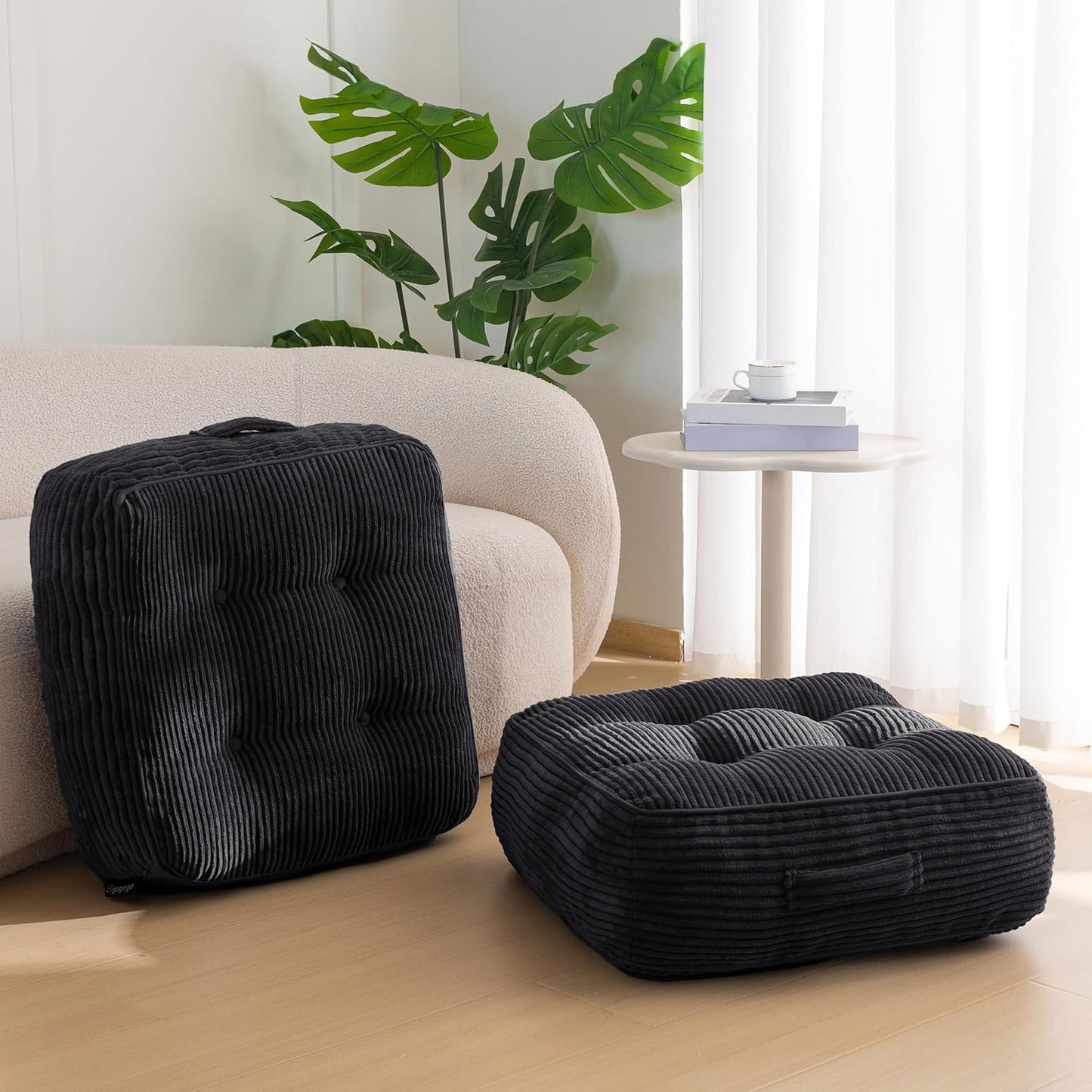 HIGOGOGO Floor Pillow Cushion for Adults, Meditation Cushion Pillow, Large Square Floor Sitting, Tufted Corduroy Cover, for Tatami Living Room or Yoga, 22x22 Inch, Dark Grey