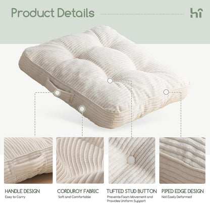 HIGOGOGO Floor Pillow Cushion for Adults, Meditation Cushion Pillow, Large Square Floor Sitting, Tufted Corduroy Cover, for Tatami Living Room or Yoga, 22x22 Inch, Dark Grey