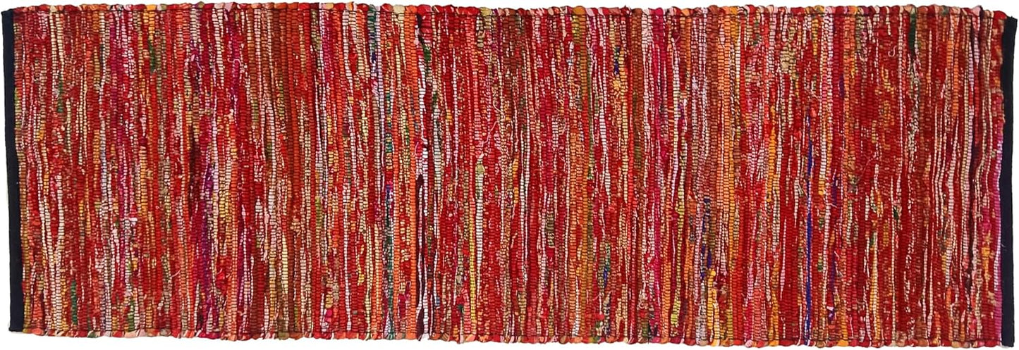 Ramanta Home 100% Cotton Chindi Hosiery Rug 24x36 Inch - Dark Multi, Farmhouse Reversible Soft Bohemeian Rugs Ideal for Entryways, Kitchen, Bedroom | Durable Lightweight Handmade Accent Doormat