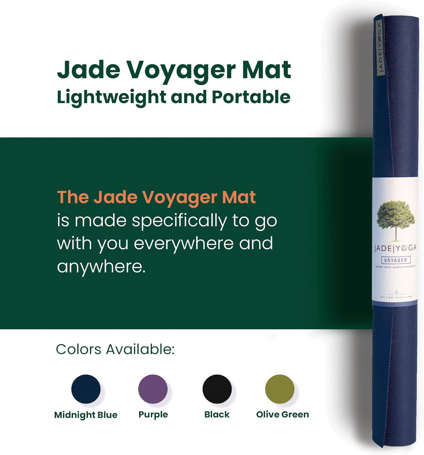 JadeYoga Voyager Yoga Mat - Lightweight & Portable Rubber Yoga Mat - Non-Slip Exercise Mat for Women & Men - Great for Yoga, Home Workout, Gym Fitness, Pilates, Stretching, and More