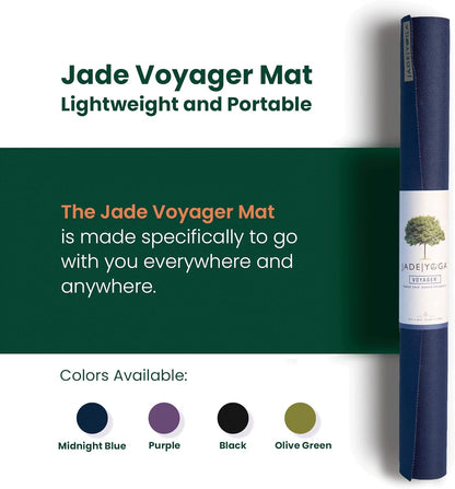 JadeYoga Voyager Yoga Mat - Lightweight & Portable Rubber Yoga Mat - Non-Slip Exercise Mat for Women & Men - Great for Yoga, Home Workout, Gym Fitness, Pilates, Stretching, and More