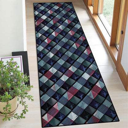 Runner Rug Washable 2x6 White Navy Blue Green Tartan Plaid Scottish Texture from Tartan Plaid Non-Slip Hallway Area Rug Indoor Outdoor Home Decor for Entryway Bathroom Kitchen Carpet Yoga Floor Mat