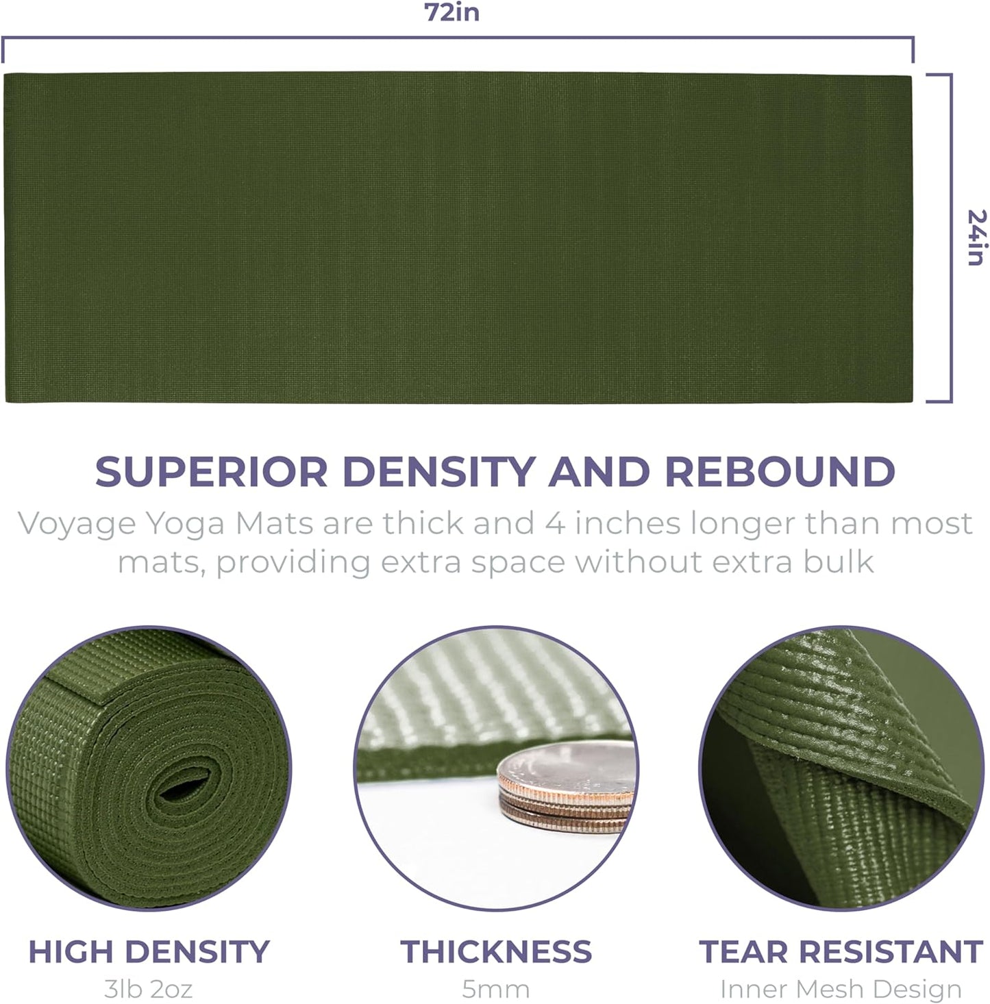 Voyage Yoga Mat, 4 Pack, 72" x 24" Extra Long Exercise Mat, 5mm Thick Bulk Yoga Mats for Schools, Anti-Tear, Non Slip Fitness Mat for Gym or Studio