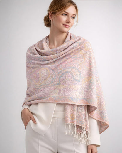 Achillea Reversible Paisley Pashmina Rave Scarf – Exotic Indian Shawls and Wraps for Evening Dresses, Festivals, All Seasons - Colors A