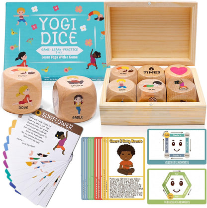 Garybank Yoga Dice in Wooden Gift Box with Practice Guide, 8 Workout Exercise Dice, Tons of Possible Combinations, Yoga Accessories Gifts for Beginners Women, Mindfulness Meditation Gifts,Fitness Dice